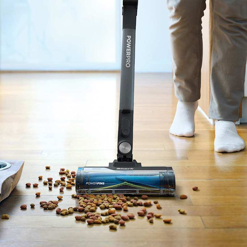 Picking up spilled pet food from a hardwood floor